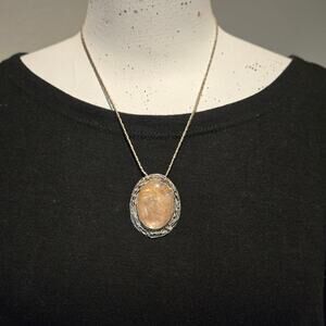 ZOE Artisan Sterling Silver Rutilated Quartz Necklace Vintage Boho Pendant